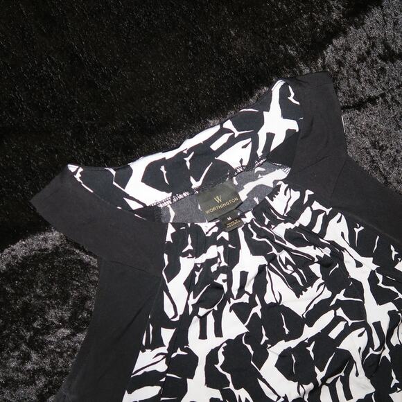 Elephant Floral Abstract Tank Top Sz M Cowl Draped Neck Black Purple Worthington - Picture 5 of 15